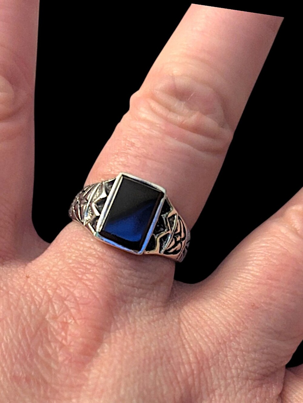 Vintage 925 Sterling Silver Natural Black Onyx Gemstone Signet Ring Size 10 - Picture 3 of 7